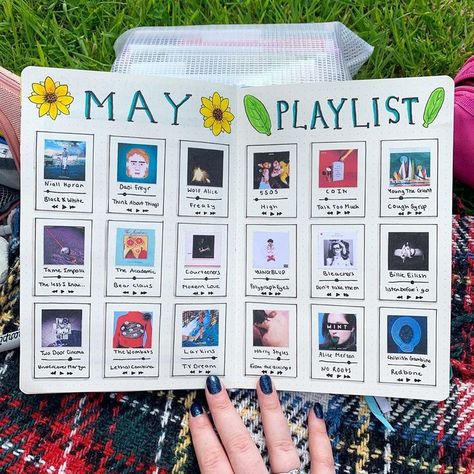 Playlist Bullet Journal, Journal Flatlay, Month Journal, Bullet Journal Ideas Templates, Music Journal, Bullet Journal Spreads, Bullet Journal Paper, Bulletin Journal Ideas, Kpop Journal