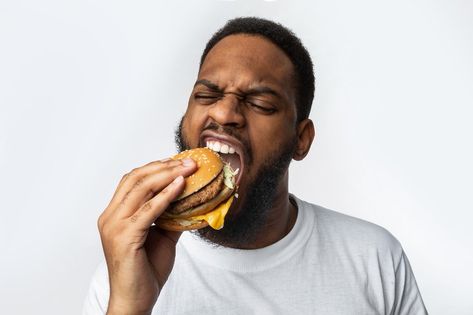 Man Eating Burger, Guy Eating, Eating Burger, Burger Stand, Sandwich Sides, Man Eating, Fire Horse, Background Studio, American Guy