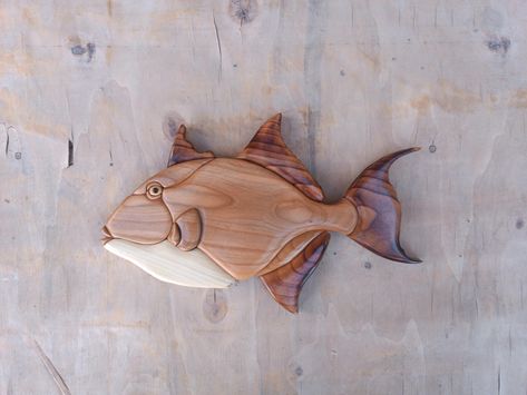 TRİGGERFİSH İNTARSİA, Home Decor, Wall Decor, Hunter, Intarsia Wooden Art, Wooden Carving, wooden, intarsia Wood Art, fish, triggerfish by woodenmann on Etsy Bois Intarsia, Tree Interior, Wooden Carving, Art Fish, Different Types Of Wood, Woodworking Techniques, Wooden Art, Types Of Wood, Wood Colors