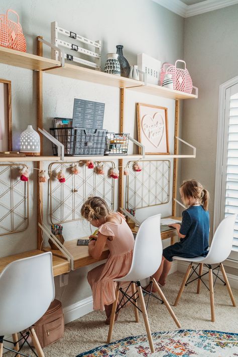 to date. my kids spend more time in this room than any other!! Kids Bedroom Storage Ideas, Kids Homework Room, Kids Homework Station, Homeschool Room Design, Bedroom Storage Ideas, Homework Room, Kids Bedroom Storage, Kids Shared Bedroom, Clever Kids