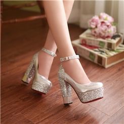 $ 49.49 Fashion Shining Golden Chunky Heels Shoes Gold Bridal Shoes, Bling Wedding Shoes, White And Gold Shoes, Hak Tinggi, Wedding Shoes Bride, Sparkle Shoes, Wedding Shoes Flats, Party Heels, Bridesmaid Shoes