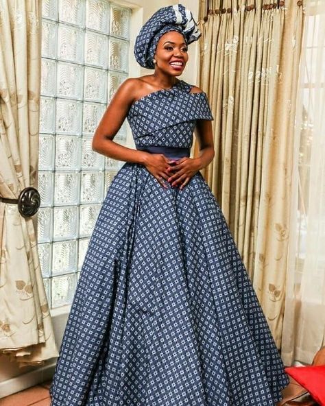 Setswana Traditional Dresses, Shweshwe Dresses For Makoti, Sotho Traditional Dresses, Sesotho Traditional Dresses, Shweshwe Wedding Dresses, Pedi Traditional Attire, South African Traditional Dresses, African Weddings, African Traditional Wear