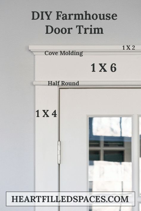 How to update builder grade door casings to Farmhouse/Craftsman style trim. Follow this simple tutorial for a beautiful DIY upgrade. #frenchdoors #DIY #doortrim #woodtrim #craftsmanstyle #interiordoors #moldings #mouldings #glassdoor #doorway #howto #diyhomedecor #diyhomedecoronabudget #diyhomedecoronabudgetsmallspaces #update #white Diy Door Casing, French Door Makeover, Farmhouse Door Trim, Deur Makeover, Craftsman Style Trim, Diy Window Trim, Farmhouse Trim, Farmhouse Craftsman, Interior Window Trim