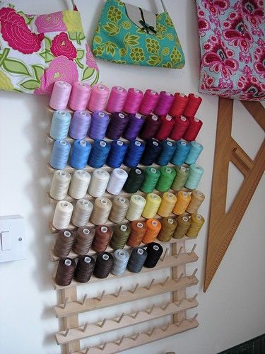 Thread Rack 2 | Oooh, I love this! | MinxyMagic | Flickr Craft Room Organization Storage, Yarn Display, Thread Rack, Thread Organization, Diy Hair Accessories Ribbon, Coin Couture, Thread Storage, Clothing Store Design, Sewing Room Design