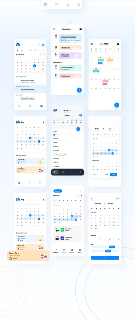 Calendars Ui Screens on Behance Calender Ui, Application Ui Design, Desain Ux, To Do App, 달력 디자인, Web Design Mobile, Desain Ui, Mobile App Design Inspiration, App Interface Design