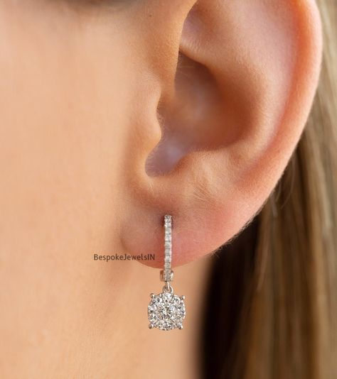 Drop Diamond Earrings Simple, Diamond Earrings Set, Diamond Earring Photography, Earrings Silver Diamond, Diamond Earring Wedding, 4 Stone Diamond Earrings, Diamond Ear Ring, Trendy Diamond Earrings, Earring Diamond Jewellery