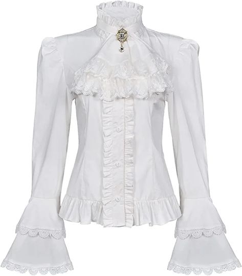 Victorian Blouse Womens Gothic Pirate Shirt Vintage Long Sleeve Lotus Ruffle Tops (L, 010 White) at Amazon Women’s Clothing store Gothic Pirate, White Ruffle Shirt, Victorian Shirt, Pirate Shirt, Fancy Shirt, Casual Blouse Shirts, Victorian Blouse, Gothic Shirts, Pirate Shirts