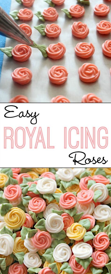 Royal icing roses have never been easier!  All you need is a star tip.  Learn how at sweetsugarbelle.com Royal Icing Roses, Icing Roses, Royal Icing Flowers, Decoration Patisserie, Icing Flowers, Piping Bag, Clotted Cream, Cake Icing, Icing Recipe