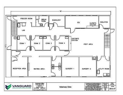 47' x 76' Veterinary Clinic Floor Plan | Permanent Modular Building | Vanguard Modular Building Systems | Veterinary clinic, Clinic, Hospital floor plan Vet Clinic Layout, Pet Clinic Design Floor Plans, Clinic Floor Plan, Nursing Aesthetic, Hospital Decoration, Hospital Floor Plan, Veterinary Office, Vet Nursing, Hospital Plans