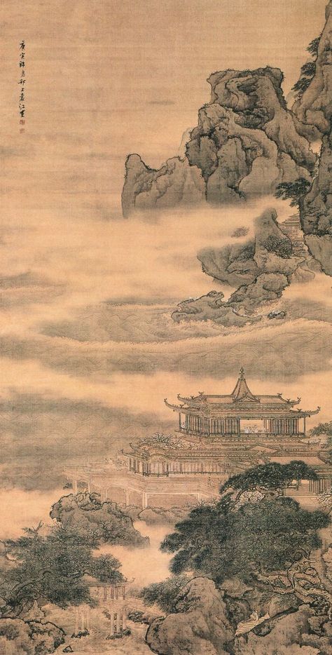 Chinese Landscape Painting "Guantao Tu" by Yuan Jiang (About 1671 — 1746), now is preserved in Shanghai Museum. Old Chinese Painting, Traditional Chinese Art Wallpaper, Traditional Japanese Art Landscapes, Asian Traditional Art, Chinese Traditional Aesthetic, Chinese Historical Art, Chinese Painting Wallpaper, Chinese Ancient Art, Old Chinese Art