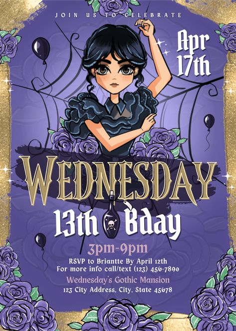 Copy of Wednesday Invitation 2305 Wednesday Addams Birthday Invitations, Wednesday Adams Invitations, Wensday Adams Party Invitation, Wednesday Invitation Template, Wednesday Addams Invitation Template, Wednesday Party Invitations, Wednesday Addams Birthday Party Invitation, Wednesday Addams Invitation, Wednesday Birthday Invitation