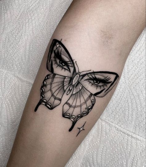 Female Color Tattoos, Butterfly With Eyes On Wings Tattoo, Pretty Eyes Tattoo, Moth Face Tattoo, Tattoo Letting Go, Butterfly With Eyes On Wings, Moth With Eyes Tattoo, Eye Butterfly Tattoo, Butterfly With Eyes Tattoo