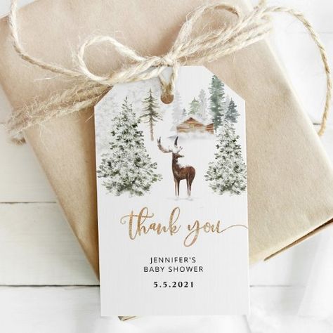 $ 10.9 | Winter woodland forest deer baby shower thank you #favor tag #thank you tag #tag #baby shower #watercolor #winter #christmas #deer #woodland #forest Deer Decorations, Baby Shower Thank You Gift, Baby Shower Thank You Gifts, Bear Baby Shower Theme, Deer Baby Showers, Forest Deer, Outside Baby Showers, Baby Shower Tags, Deer Baby