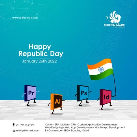 Creativity brings more freedom. Creative Republic Day post for Grifinmark Technologies. Republic Day Post, Republic Day Creative, Designers Republic, Gym Poster, Adobe Illustrator Design, Photoshop Tutorial Design, Republic Day, Festival Posters, Social Media Design Graphics