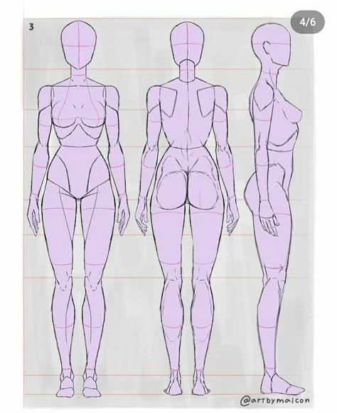 Body Sketches Side View, Back Reference Female Photo Drawing, Drawing Body References Character Design, Human Proportions Reference, Female Proportions Drawing Reference, Body Anatomy Reference Female, Turn Around Female Anatomy, Female Anatomy Back View Drawing, Female Proportions Drawing