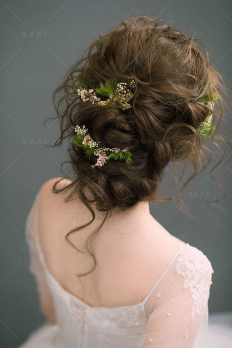 "Get Ready to Slay with 28 Irresistible Curly Hair Styles! Unlock the Secrets to Effortless Elegance. Click Now. Wedding Hair Ethereal, Nature Wedding Hairstyles, Prom Hairstyles Fairy, Enchanted Hairstyles For Prom, Ethereal Hair Wedding, Fairy Core Wedding Hair, Forest Princess Hairstyle, Enchanted Garden Prom Hair, Wedding Hairstyles Gothic