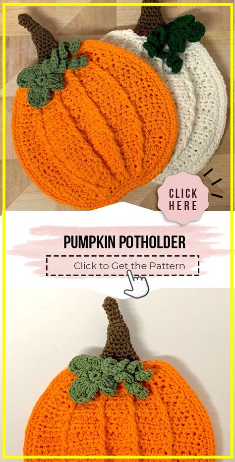 crochet Pumpkin Potholder easy pattern - Easy Crochet Potholder Pattern for Beginners. Click to Try the Pattern #Potholder #crochetpattern #crochet via @shareapattern.com Crochet Pumpkin Potholder Free Pattern, Crocheted Pumpkins, Crochet Pot Holders Free Pattern, Thanksgiving Crochet, Crochet Pour Halloween, Autumn Crochet, Pumpkin Crochet, Crochet Potholder Patterns, Beau Crochet