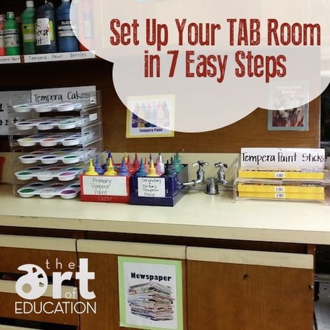 Set Up Your TAB Room in 7 Easy Steps - The Art of Education University Art Room Classroom, Art Classroom Organization, Art Classroom Management, Classe D'art, Elementary Art Rooms, Teaching Philosophy, Organization And Management, Art Curriculum, Classroom Setup