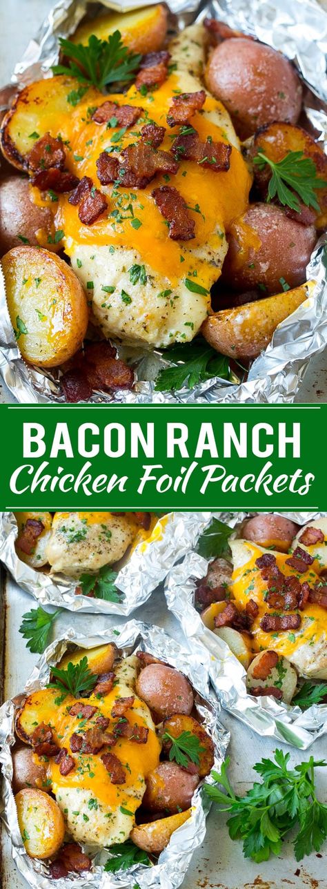 Chicken In Foil, Tin Foil Dinners, Bacon Ranch Chicken, Bacon Dinner, Grilling Chicken, Chicken Foil Packets, Foil Pack Dinners, Foil Packet Dinners, Foil Dinners