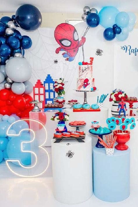 Check out this amazing Spider Man birthday party! The dessert table is a blast!! See more party ideas and share yours at CatchMyParty.com Amazing Spider Man Birthday, Spidey Party Ideas, Spidey And His Amazing Friends Birthday Backdrop, Spidey Birthday Party Ideas, Spiderman Birthday Party Ideas, Spiderman Party Decorations, Spider Man Decorations Birthday, Spidey Birthday Backdrop, Spidey And His Amazing Friends Birthday Party Backdrop