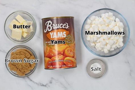 Baked Candied Yams From Can, Candied Yams Canned Recipe, Candied Yams Easy Canned, Canned Yam Recipes Thanksgiving, Canned Sweet Potatoes With Marshmallows Easy, Thanksgiving Yams Recipe Marshmallows, Bruce Candied Yams Recipe, Sweet Potato With Canned Yams, Yams In A Can Recipes