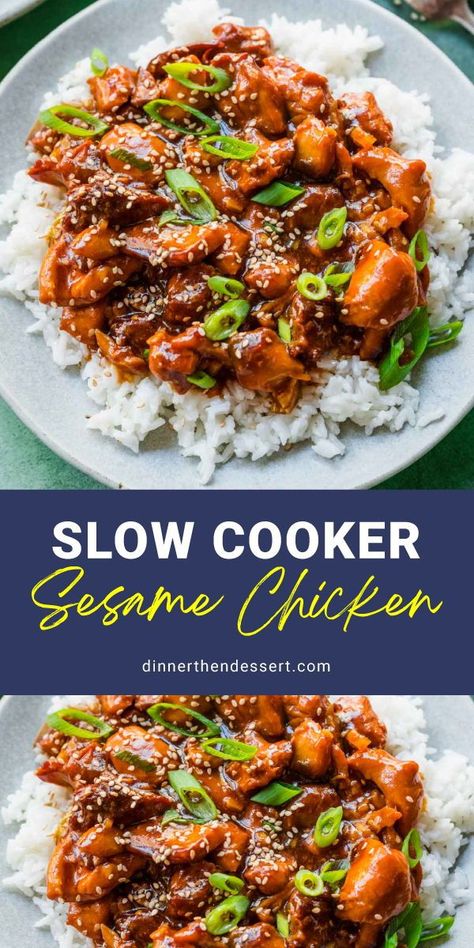 Slow Cooker Sesame Chicken is an easy recipe for Asian takeout. Chicken in a sweet and savory sauce with honey, sesame oil, and soy sauce. Slow Cooker Sesame Chicken is so easy to make with sauce ingredients you definitely have on hand. Sesame Chicken Recipe Slow Cooker, Sticky Honey Chicken Slow Cooker, Chinese Chicken In Crockpot, Slow Cooker Honey Sesame Chicken, Crockpot Honey Sesame Chicken, Crockpot Sesame Chicken Easy, Honey Sesame Chicken Crock Pot, Crockpot Sticky Chicken, Chinese Chicken Recipes Crockpot