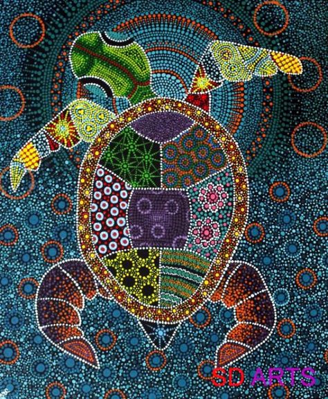 Complex Yet Beautiful Aboriginal Art Examples: Art is not something that happened in one era and that too when human beings were in a position where their Indigenous Australian Art, Regnul Animal, Aboriginal Dot Painting, Aboriginal Dot Art, Aboriginal Painting, Aboriginal Artwork, Ecole Art, Turtle Art, Dot Art Painting