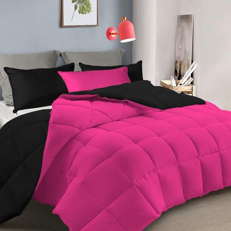 Black Bed Sheets, Black Room Decor, Baddie Room, Quilted Comforter, Black Comforter, Pink Comforter, Bed Comforter Sets, Luxury Quilts, Rich Home