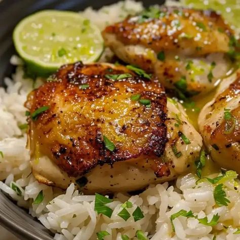 Coconut Lime Chicken and Rice - Better Homebase Coconut Lime Chicken And Rice, Chicken With Coconut Rice, Coconut Lime Rice, Coconut Lime Chicken, Resep Salad, Coconut Chicken, Cilantro Lime Chicken, Lime Chicken, Coconut Lime