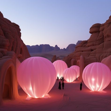 @walls_ai • Instagram photos and videos Desert Festival Aesthetic, Desert Dreamscape, Desert Festival, Island Theme, All Of The Lights, Creative Display, Pop Up Event, Installation Design, The Night Sky