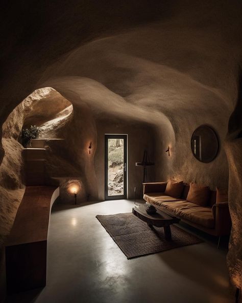 Cave Like Bedroom, Cave Style Interior, Cave Inspired Interior, Cave Aesthetic Room, Cave Like Bathroom, Cave House Exterior, Cave Bedroom Aesthetic, Cave Like Interior, Cave Airbnb