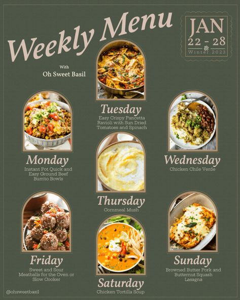 We are here to simplify your week with a full menu plan! 7 easy, family friendly recipes that will satisfy all the hungry mouths at the table! Here is your weekly menu plan for this last week of January... Weekday Menu Ideas, Week Menu Plan, Butternut Squash Slow Cooker, Best Chicken Tortilla Soup, Weekly Menu Plan, Slow Cooker Lasagna, Sweet And Sour Meatballs, Weekly Menu Planning, Meatball Recipes Easy