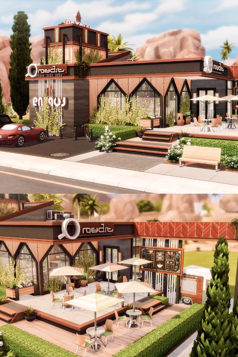 Sims 4 Restaurant, Lotes The Sims 4, The Sims 4 Lots, Sims 4 Bedroom, Sims 4 House Building, Sims 4 Cc Skin, Sims 4 House Design, Casas The Sims 4, Cafe House