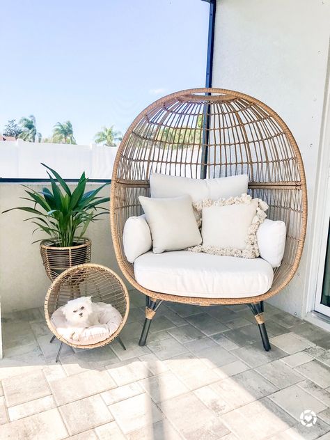 Outdoor patio decor 🌱 Purchased the small pet chair at HomeGoods but found some similar ones linked below! #eggchair #peteggchair #patiofurniture #patio #outdoorfurniture #outdoordecor #liketkit @liketoknow.it http://liketk.it/3a5eL #LTKhome @liketoknow.it.home Outdoor Patio Ideas Egg Chair, Dog Egg Chair, Tranquil Patio Ideas, Patio Egg Chair Decor, Egg Chair Outdoor Patio Decor, Outdoor Egg Chair Ideas, Balcony Egg Chair, Egg Chair Patio, Small Outdoor Furniture