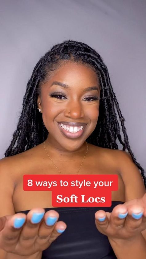 Hairstyles With Faux Locs For Women, How To Style My Soft Locs, Black Faux Locs Black Women, How To Style Faux Locs With A Scarf, Ways To Style Dreads Black Women, How To Style Your Faux Locs, How To Style Soft Locs With Scarf, How To Style Faux Locs Hairstyles Dreads, Seren Locs Hairstyles