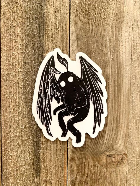 Mothman Cryptid Clear Vinyl Sticker | Etsy Cryptid List, Cryptid Tattoos, Cryptid Tattoo, Mothman Tattoo, Cryptids Art, Mothman Cryptid, Food Tattoos, Climbing Helmets, Clear Vinyl Stickers