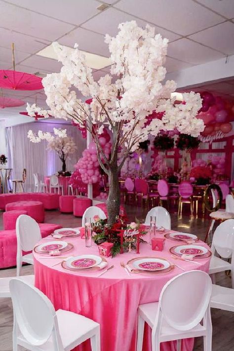 Don't miss this fantastic Oriental-themed Barbie birthday party! The table settings are so impressive! See more party ideas and share yours at CatchMyParty.com Barbie Themed Birthday Party Decor Table Settings, Birthday Party Centerpiece Ideas, Barbie Themed Birthday Party Decor, Barbie Themed Birthday Party, Barbie Birthday Party Ideas, Barbie Decorations, Barbie Silhouette, Rustic Party, Barbie Birthday Party