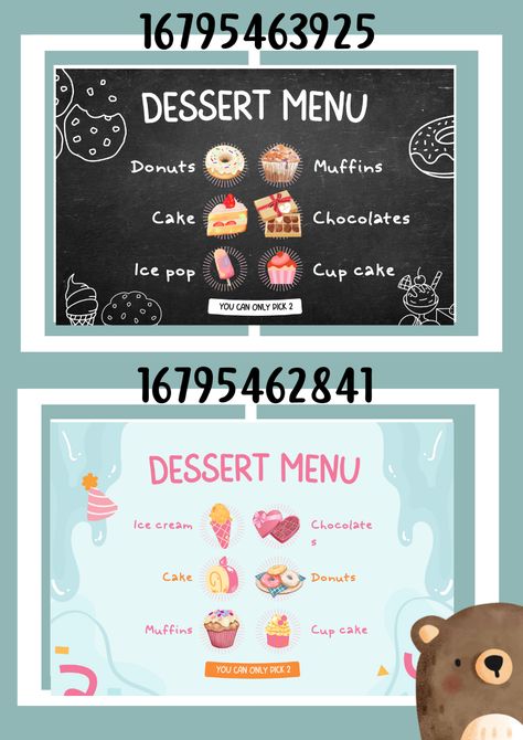 Cafe Decals, Codes Wallpaper, Roblox Decals, Donut Muffins, Decals Codes, House Decals, Bloxburg Decals Codes Wallpaper, Code Wallpaper, Bloxburg Decals Codes