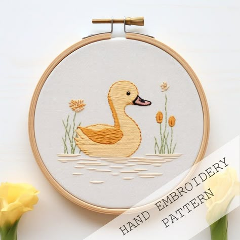 Duck Embroidery Pattern, PDF Pattern, Hand Embroidery Design, Stitching, Creative Embroidery, Embroidery Art, Needlecraft ,embroidery Trendy - Etsy Vietnam Gender Neutral Embroidery, Embroidery Duck Simple, Duck Embroidery Design, Embroidery Patterns Small, Duck Embroidery, Water Soluble Paper, Animal Embroidery Designs, Creative Embroidery, Hand Embroidery Design