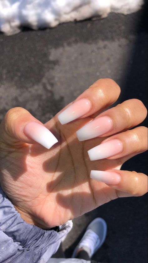 Ombre Nails Long Coffin, Ombré Nails Natural, Cute Acrylic Nails Ombre, Full Set Nails Acrylic Coffin, Square Acrylic Ombre Nails, Cute Ombre Nails Coffin, Pink And White Ombre Nails Coffin, French Nail Coffin, Simple Nail Inspo Coffin