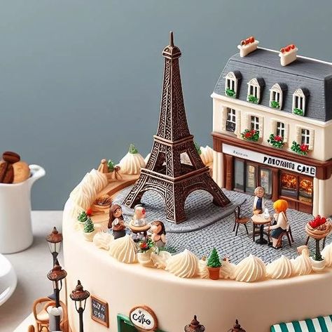 Bakery Window, Cafe Scene, City Cake, Parisian Cafe, 3d Cake, Mini Cake, Cake Decor, Fondant Cakes, Mini Cakes