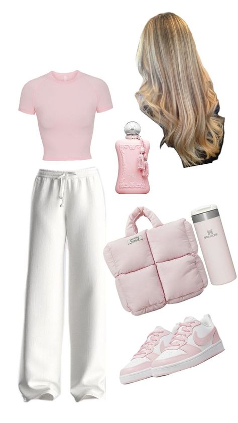 School• 27# Cute Monday Outfits For School, Pink Baggy Outfit, Tuesday Outfit School, Soft Girl Outfits For School, Monday Outfits For School, Pink Shoes Outfit, Pink Girly Outfits, Outfit Inspo School, Monday Outfit