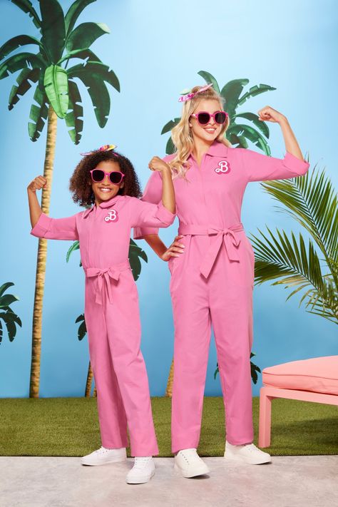 Barbie Pink Power Jumpsuit Barbie Movie Jumpsuit, Mother Daughter Barbie Costumes, Barbie Jumpsuit Costume, Barbie Movie Costume Ideas, Barbie Movie Costume, Power Jumpsuit, Barbie Jumpsuit, Barbie Movie Outfits, Barbie Costumes