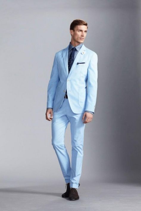 I wish I had an outfit like this for the Homecoming Dance..... Light Blue Dress Pants, Cocktail Attire Men, Light Blue Suit, Blue Suit Men, Blue Suit Wedding, Fashionable Men, Light Blue Wedding, Blue Dress Pants