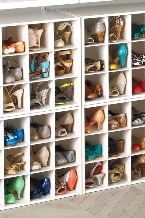 20 Best Shoe Organizer Ideas - Genius DIY Shoe Storage Kallax Shoe Storage Ideas, Shoe Cupboard Ideas, Kallax Shoe Storage, Baby Shoe Rack, Shoes Organizer Ideas, Shoe Organizer Ideas, Closet Shoe Organizer, Kids Shoe Organization, Toy Closet