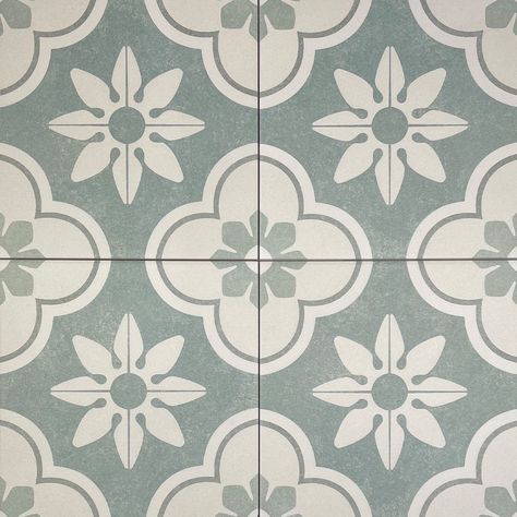 Indi Porcelain Tiles Isla Sky Green Patterned Floor Tiles, Moroccan Tiles Bathroom, Outdoor Tile Ideas, Tile Patterns Bathroom, Floor Tile Texture, Perini Tiles, Rustic Tiles, Blue Green Tile, Wall Tile Texture