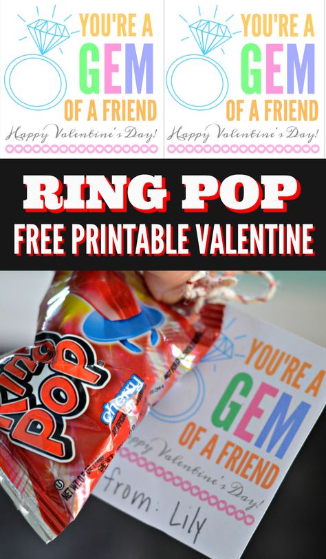 “You’re a Gem of a Friend” Ring Pop Valentine’s Day Idea – Hip2Save Ring Pop Valentine, Ring Pops, Class Valentines, Valentine Gifts For Kids, Happy Hearts Day, Ring Pop, Valentines Printables Free, Homemade Valentines, Valentines School