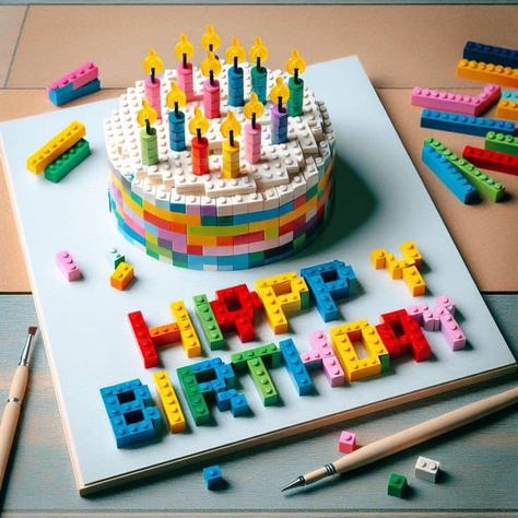 Lego Brick Cake, Lego Birthday Cake For Boys, Lego Cake Design, Lego Cakes For Boys, Lego City Cakes, Lego Happy Birthday, Lego Candle, Lego Cake Ideas, Lego Blocks Cake