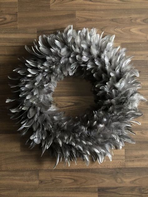 Dark Grey Feather Wreath for Home Decor Pheasant Feather Decor, Beach Christmas Decorations, Alice In Wonderland Gifts, Map Ornaments, Christmas Tree Topper Bow, Feather Wreath, Ski Decor, Our First Christmas Ornament, Nautical Christmas