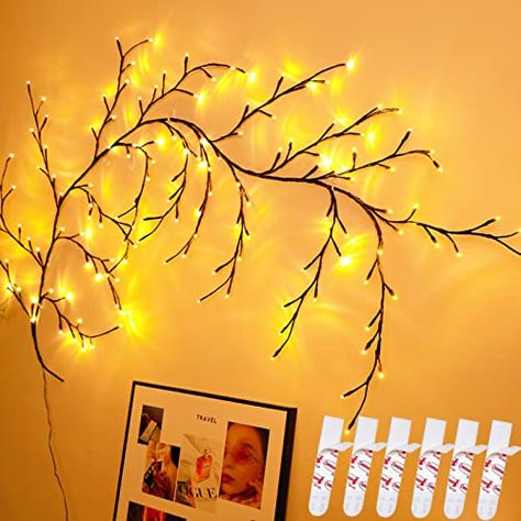 Vines With Lights, Tree Vines, Twig Branch, Willow Branches, Light Clips, Decorating With Christmas Lights, Command Strips, Plants Flowers, Tree Lighting